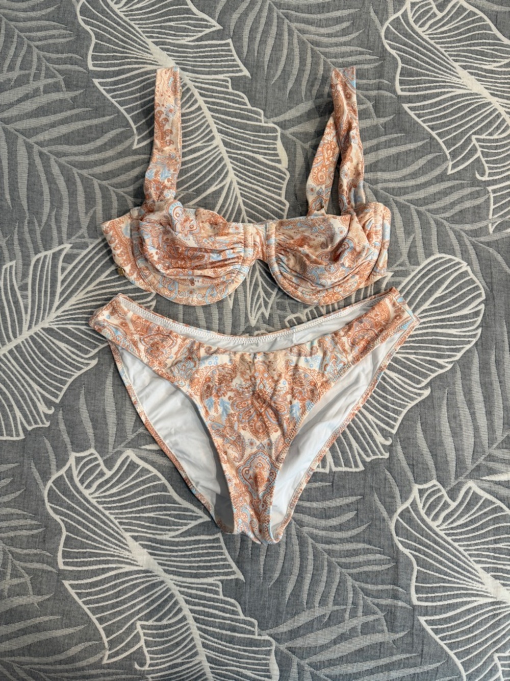 Women’s Paisley Underwire Bikini Set in Peach & Sky Blue
